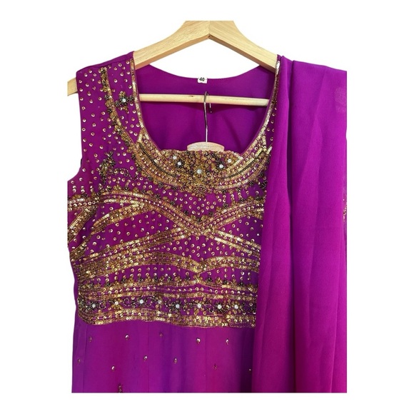 Vibrant Purple/Hot Pink Embellished Anarkali Suit - Picture 2 of 5